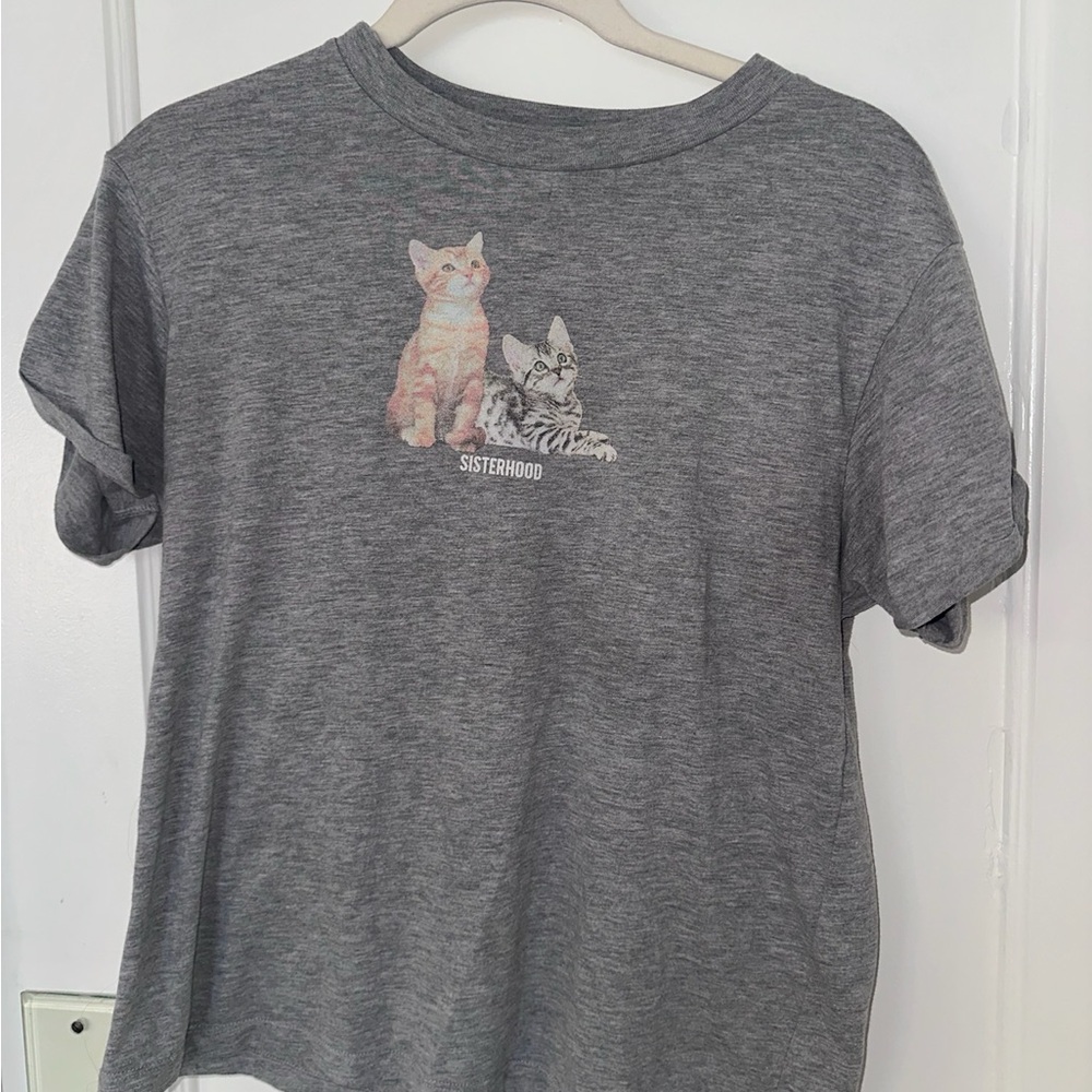 Topshop Gray T-Shirt with Cat Print